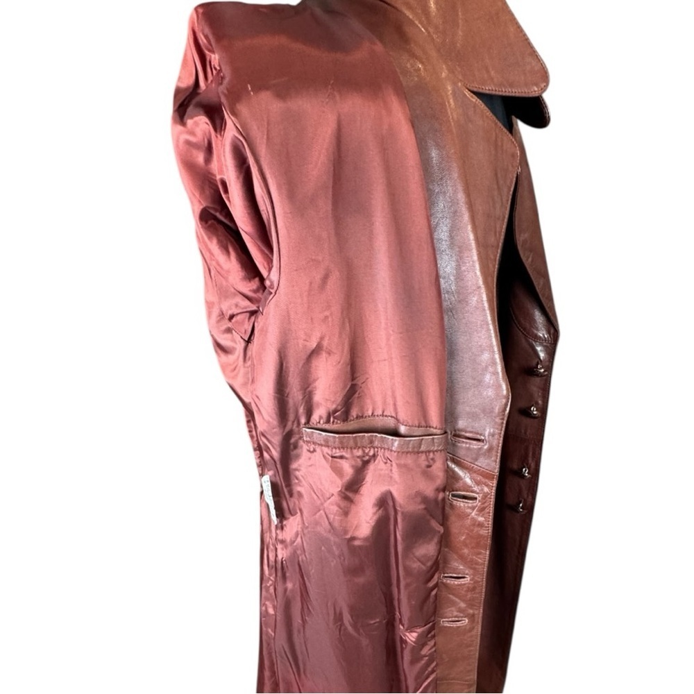 Vintage 1970s Crae Carlyle Cognac Leather Editorial Longline Maxi Coat Size 38 - Picture 15 of 15